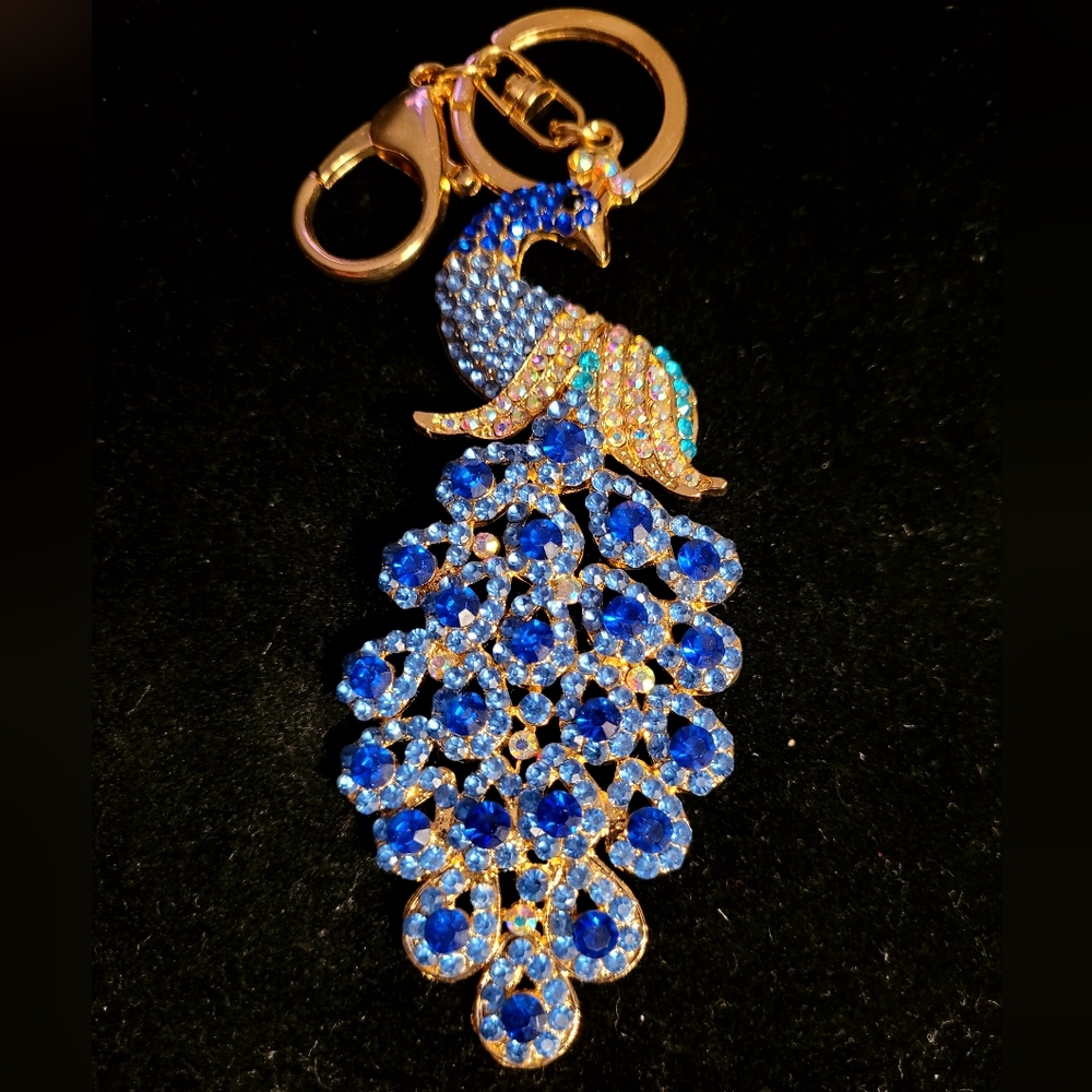 Gorgeous , Large Blue Peacock Bag Charm/Key Chain NWOT